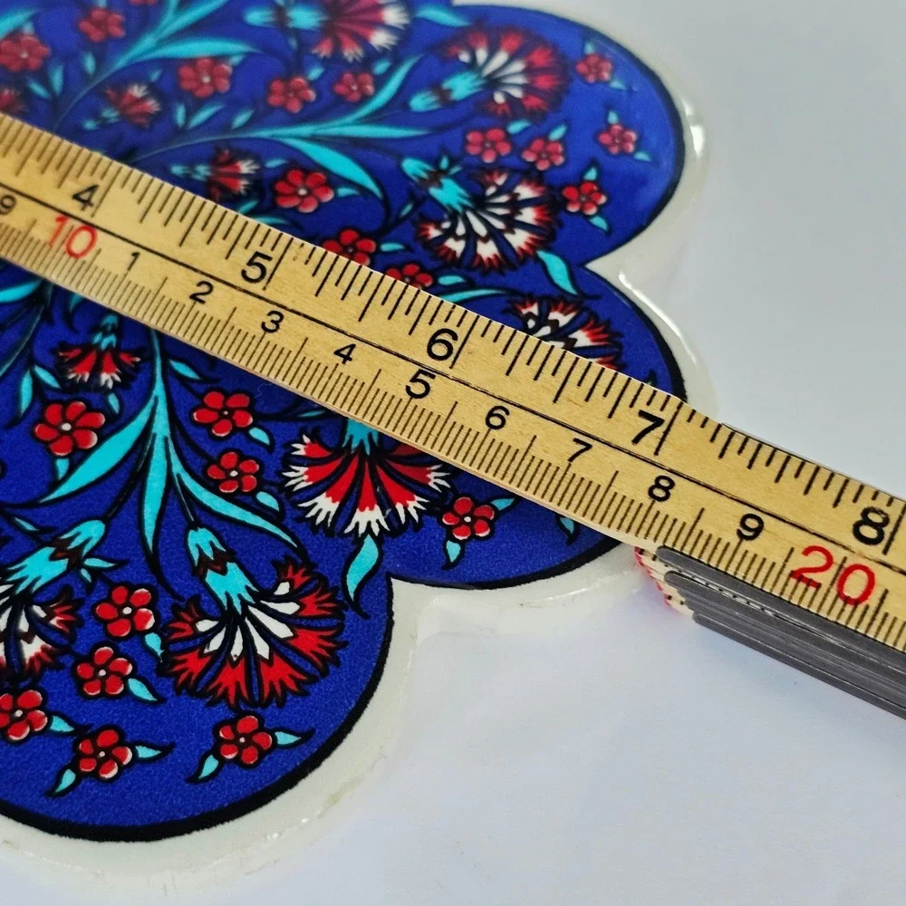 Vintage Turkish Ceramic Trivet Iznik Floral Scalloped Hot Plate Made in Turkey